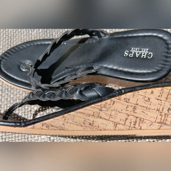 Chaps Women's Black Braided Sandals Size 7 - Picture 4 of 6